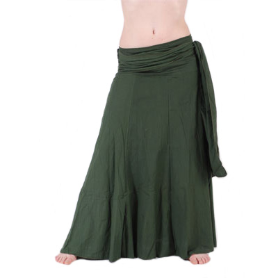 Lange gedrapeerde rok jurk met strik donker groen - Hippie